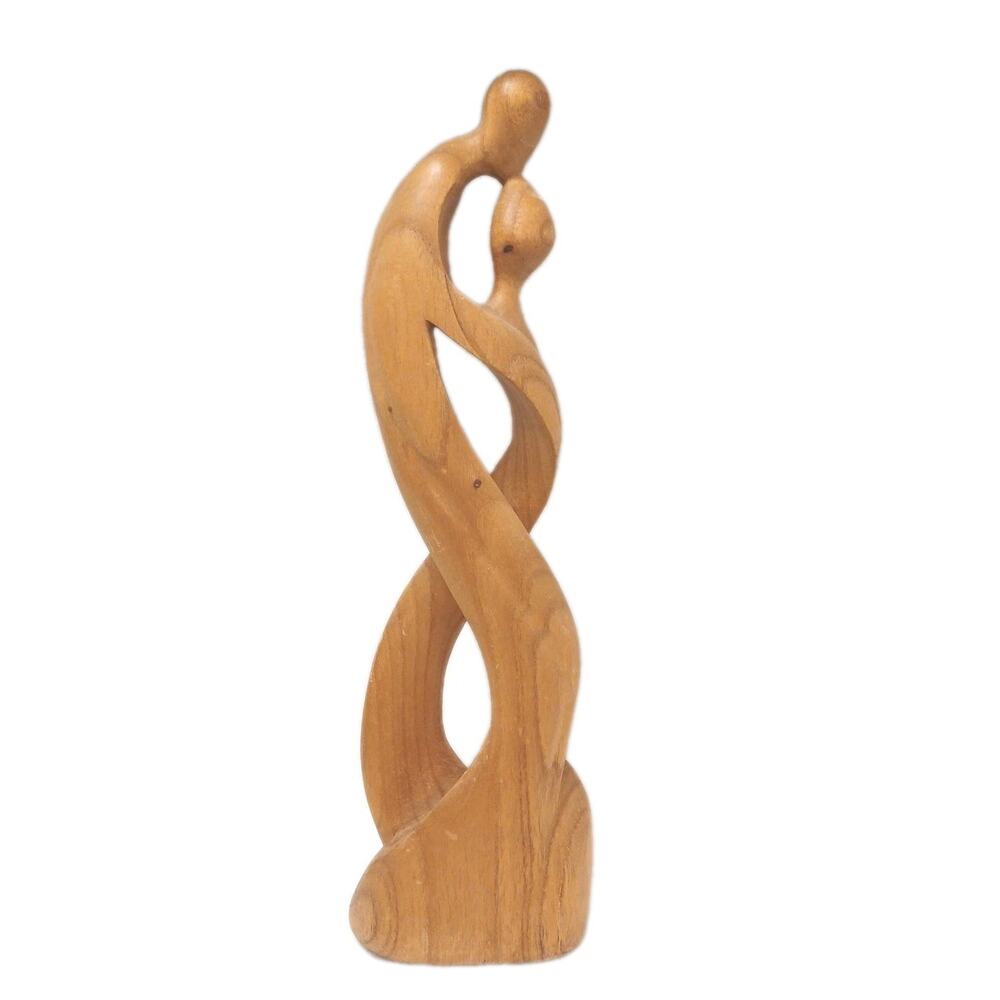 Solid Wood Carved Modern Art Sculture HUGE 19" Romantic Kissing Couple Abstract